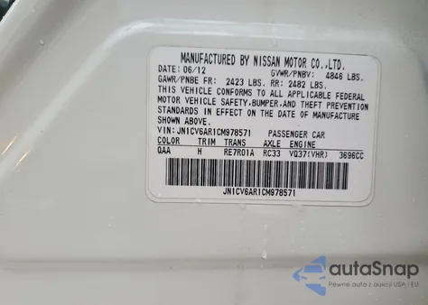 2012 Infiniti G37 from USA, damaged, VIN JN1CV6AR1CM978571